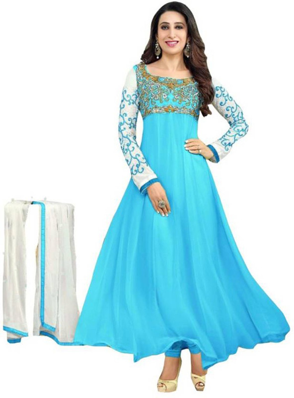 indian ethinic Poly Georgette Embroidered Gown/Anarkali Kurta & Bottom Material(Semi Stitched)