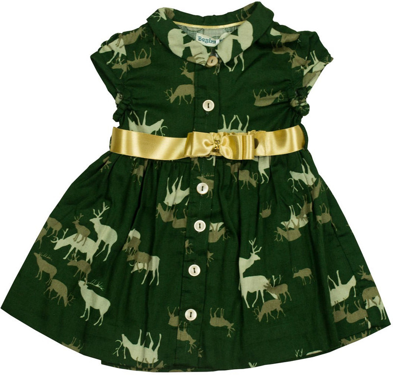 page3baby Girls Midi/Knee Length Party Dress(Green, Cap Sleeve)
