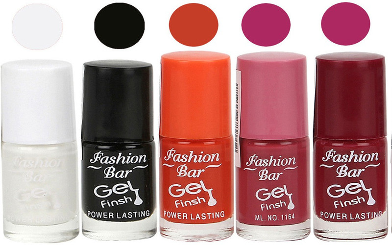 Fashion Bar Gel Finish Exclusive Nail Polish Combo Set White, Black, Orange, Pink(30 ml, Pack of 5)