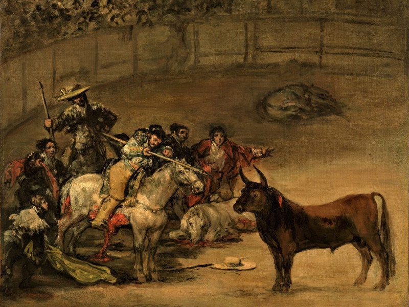 ravgar Bullfight at Dusk by Francisco Goya Canvas Painting Wall Art [12 x 16 inch] UnFramed Canvas 16 inch x 12 inch Painting