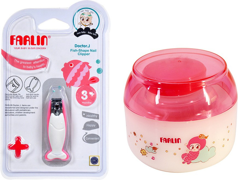 Farlin Free Drop Powder Puff with Fish Nail Clipper (Combo Pack)-Pink(Pink)