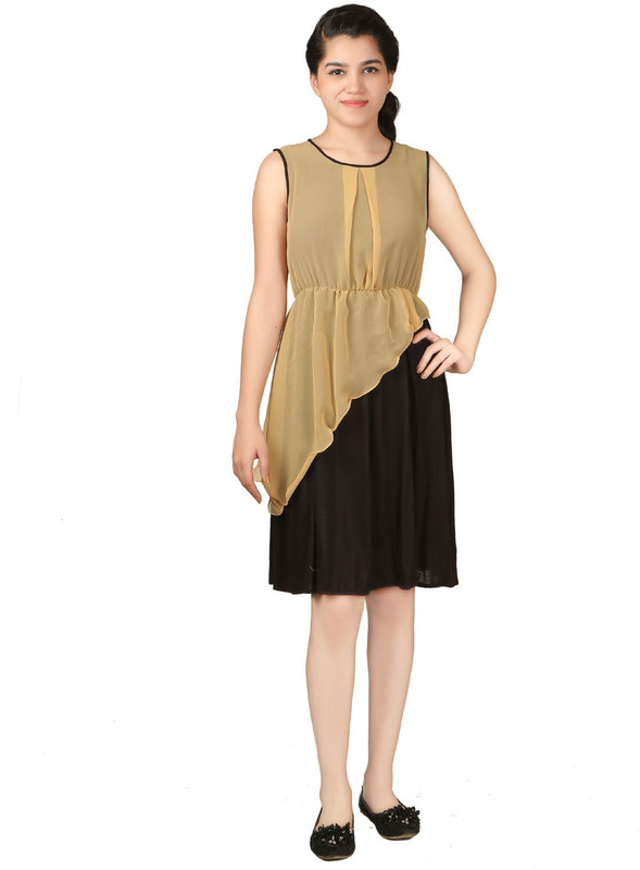 VR Designers Women Layered Black, Beige Dress