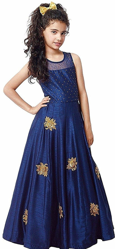 cad fashion Girls Maxi/Full Length Party Dress(Dark Blue, Sleeveless)
