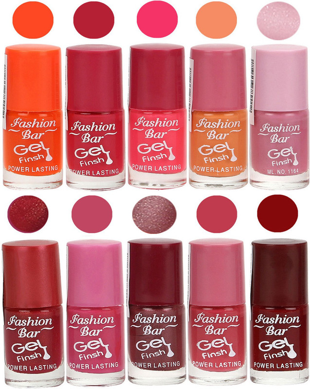 Fashion Bar Velvet Gel Finish Nail Polish Orange, Pink, Purple, Red, Pink, Brown(60 ml, Pack of 10)