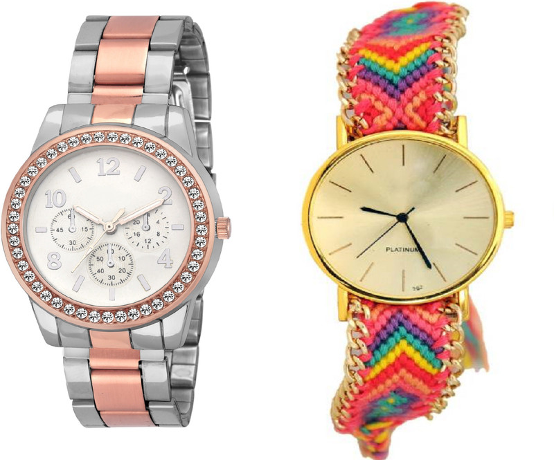 declasse PARTY WEAR DIAMOND STUDDED SL-0068 Geneva Chronograph Pattern with golden dial rope strap Analog Watch  - For Women