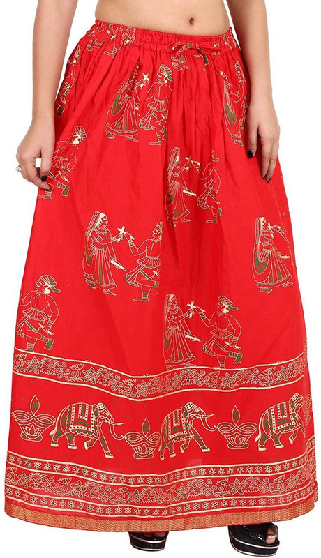 sablani Animal Print Women A-line Red Skirt
