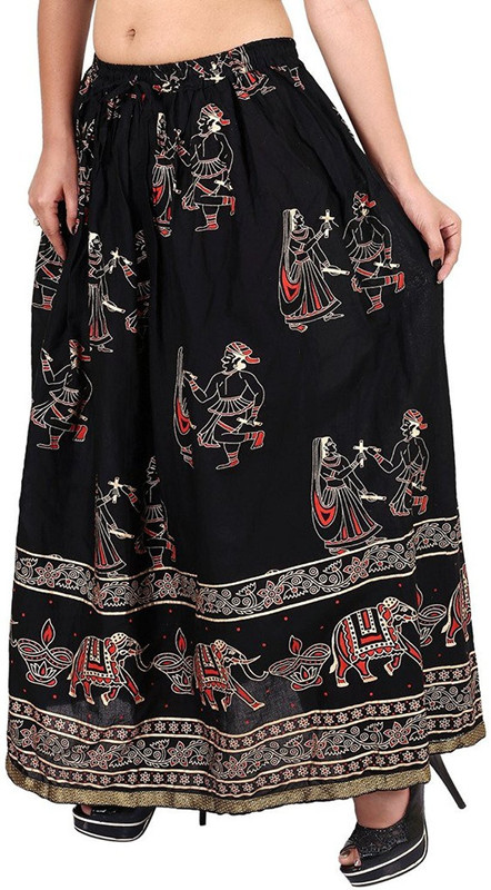 sablani Animal Print Women A-line Black Skirt