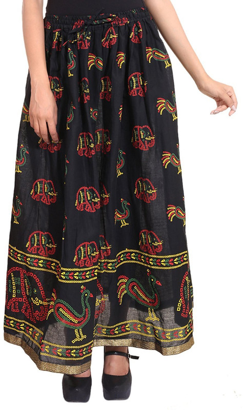 sablani Animal Print Women A-line Black Skirt