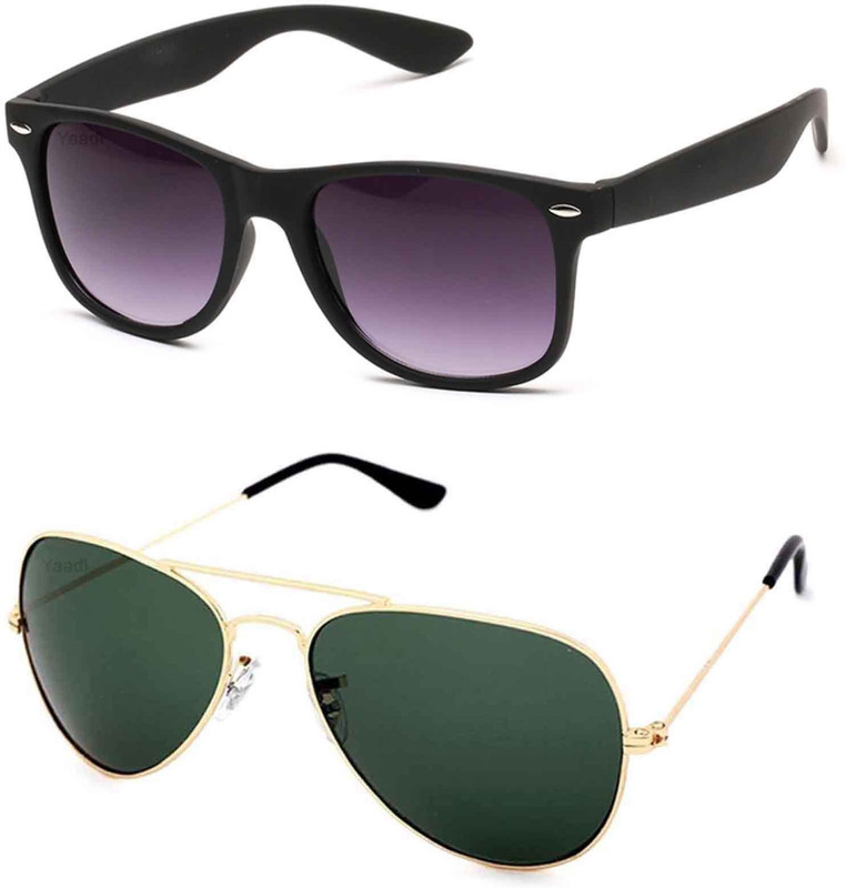 Yaadi Aviator, Wayfarer Sunglasses(Green, Violet)