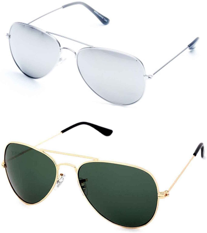 Yaadi Aviator, Wayfarer Sunglasses(Green, Silver)