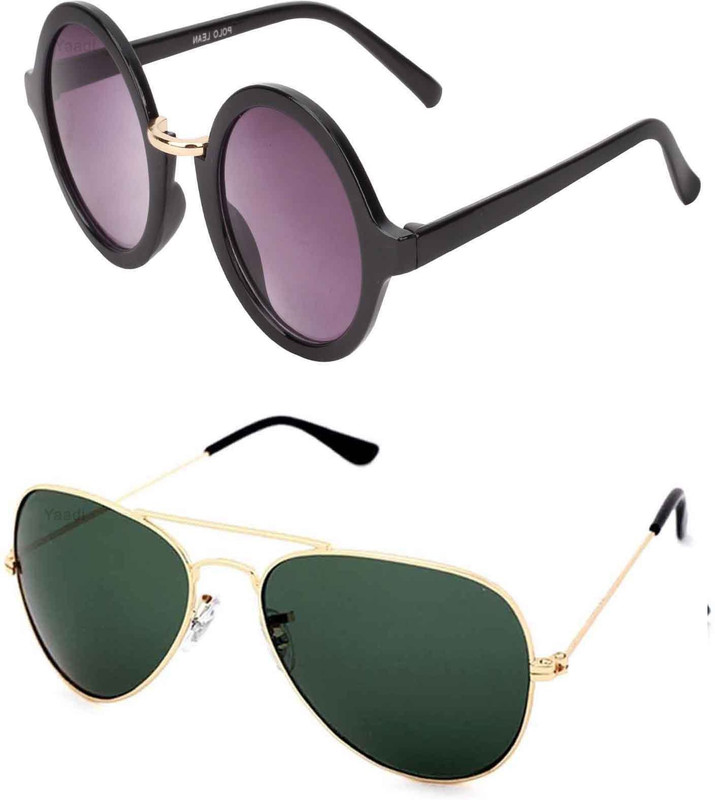Yaadi Round, Wayfarer Sunglasses(Green, Black)