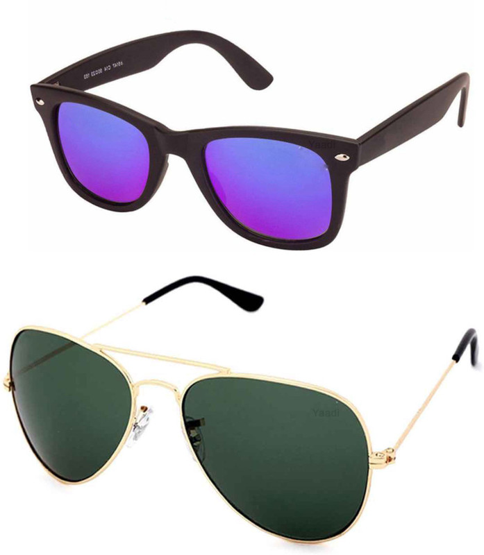 Yaadi Aviator, Wayfarer Sunglasses(Green, Blue)