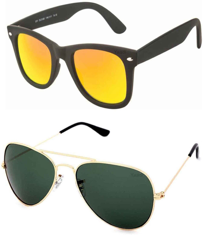 Yaadi Aviator, Wayfarer Sunglasses(Green, Golden)