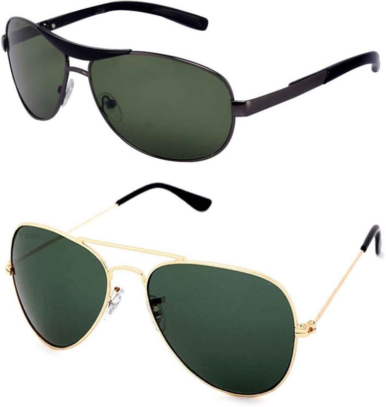 Yaadi Wrap-around, Aviator Sunglasses(Green, Black)