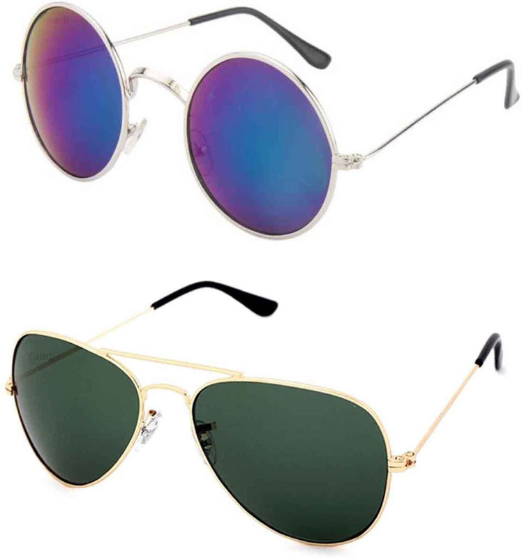 Yaadi Round, Wayfarer Sunglasses(Green, Blue)