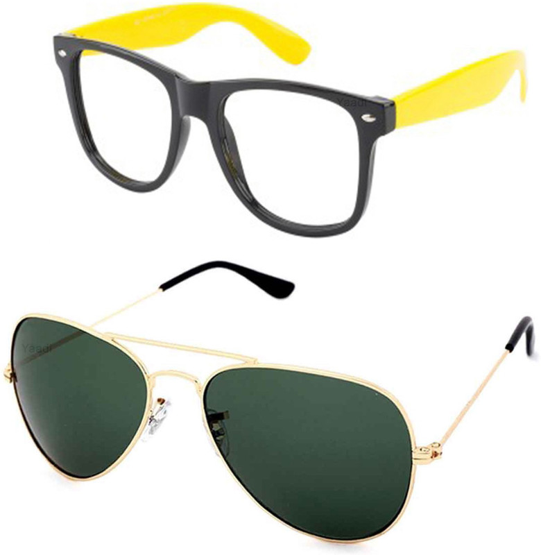 Yaadi Wrap-around, Aviator Sunglasses(Green, Clear)
