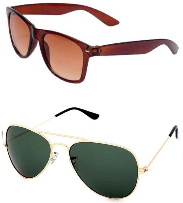 Yaadi Aviator, Wayfarer Sunglasses(Green, Brown)