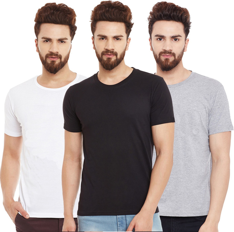 The Archer Solid Men Round or Crew Black, White, Grey T-Shirt(Pack of 3)