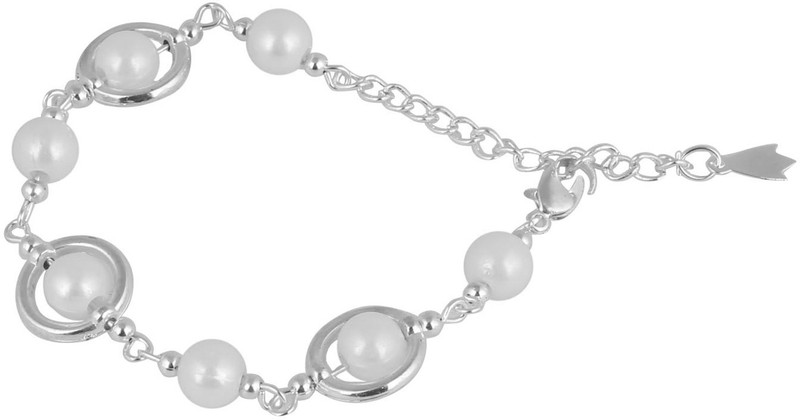 aradhya Metal Pearl Silver Charm Bracelet
