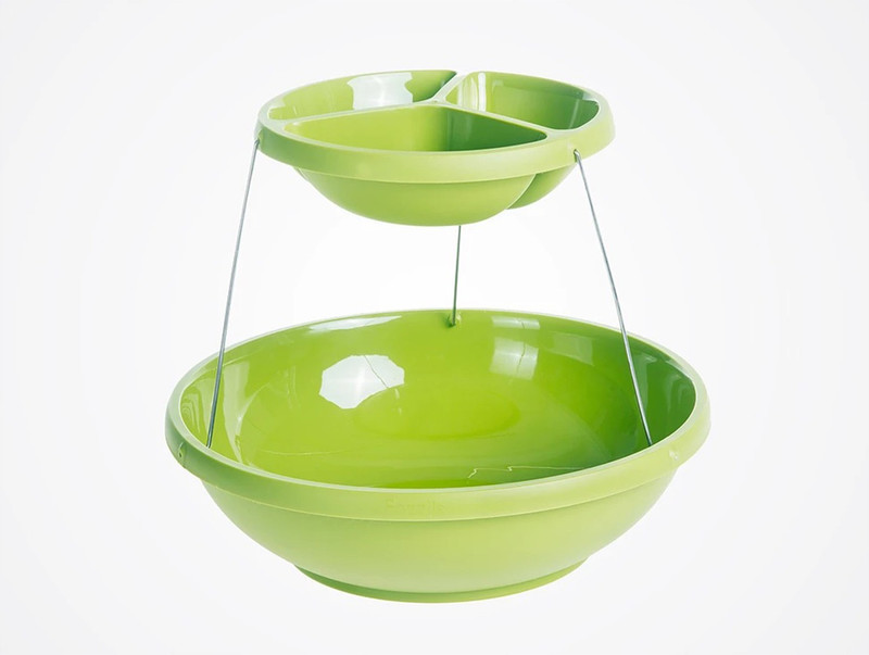 wishpool Party Serving Bowls 2 Tier Nesting Snack Caddy Plastic Stand Plastic Serving Bowl(Green, Pack of 2)