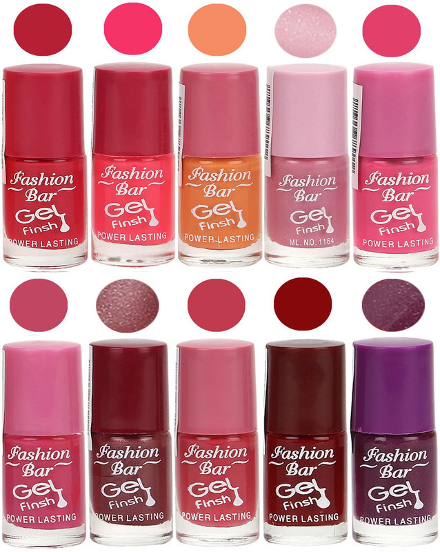 Fashion Bar Velvet Gel Finish Nail Polish Red, Pink, Purple, Brown, Purple(60 ml, Pack of 10)