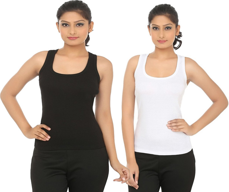 Friskers Casual Sleeveless Solid Women White, Black Top