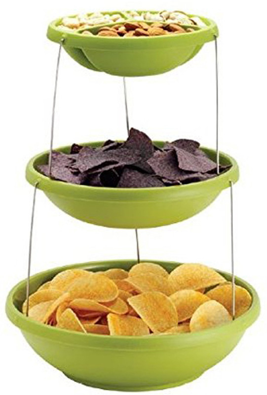 wishpool Party Serving Bowls 3 Tier Nesting Snack Caddy Plastic Stand Plastic Serving Bowl(Green)