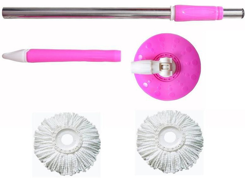 bajrang Mop 360° spin Cleaning stainless steel Rod Set(Pink)+02 Refill Mop Set