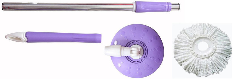 bajrang Mop 360° spin Cleaning stainless steel Rod Set (Purple)+01 Refill Mop Set