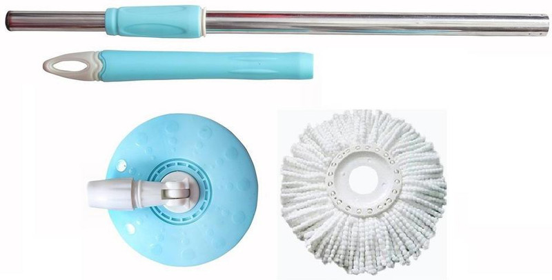 bajrang Mop 360° spin Cleaning stainless steel Rod Set(Light Blue)+01 Refill Mop Set