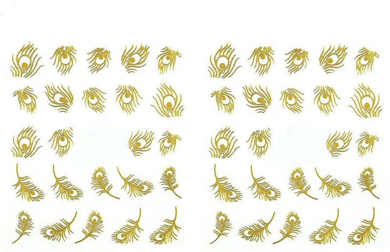 stz Gold Peacock Feather Nail Stickers Combo, Self Adhesive, 2 Pieces.(gold.)
