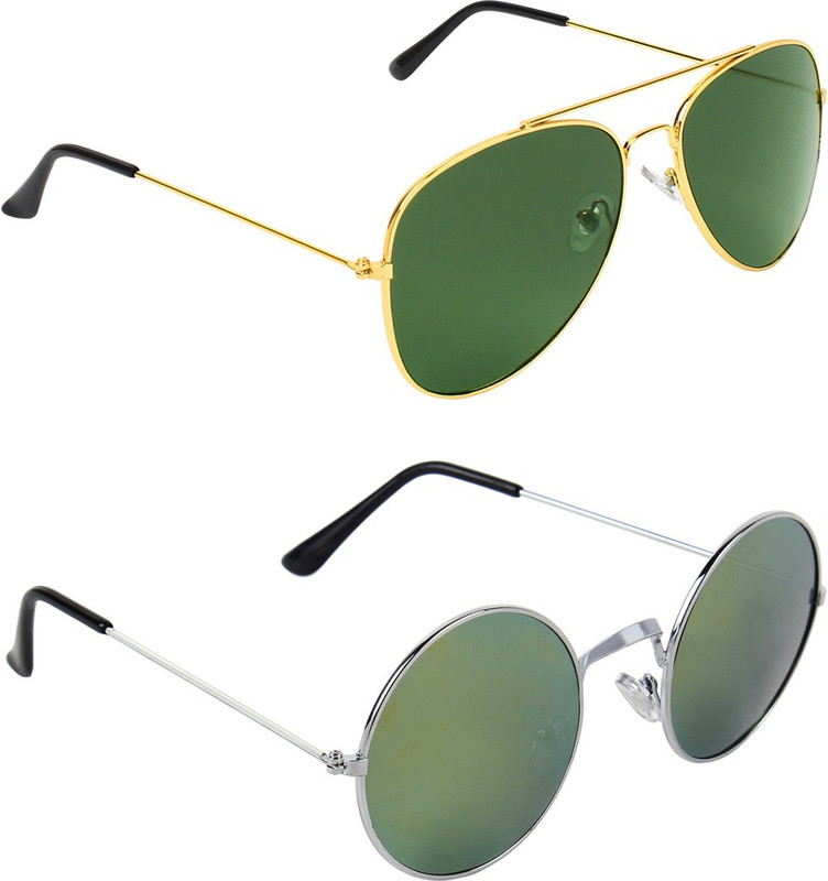 Abner Aviator, Round Sunglasses(Green, Multicolor) Abner Aviator, Round Sunglasses(Green, Multicolor)