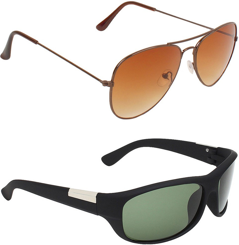 Abner Aviator, Wrap-around Sunglasses(Brown, Green) Abner Aviator, Wrap-around Sunglasses(Brown, Green)