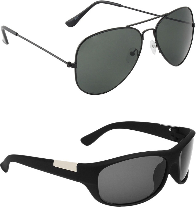 Abner Aviator, Wrap-around Sunglasses(Black, Black) Abner Aviator, Wrap-around Sunglasses(Black, Black)