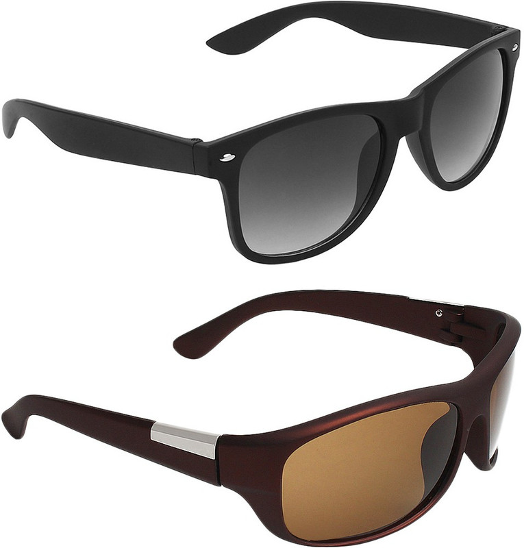 Abner Wayfarer, Wrap-around Sunglasses(Black, Brown) Abner Wayfarer, Wrap-around Sunglasses(Black, Brown)