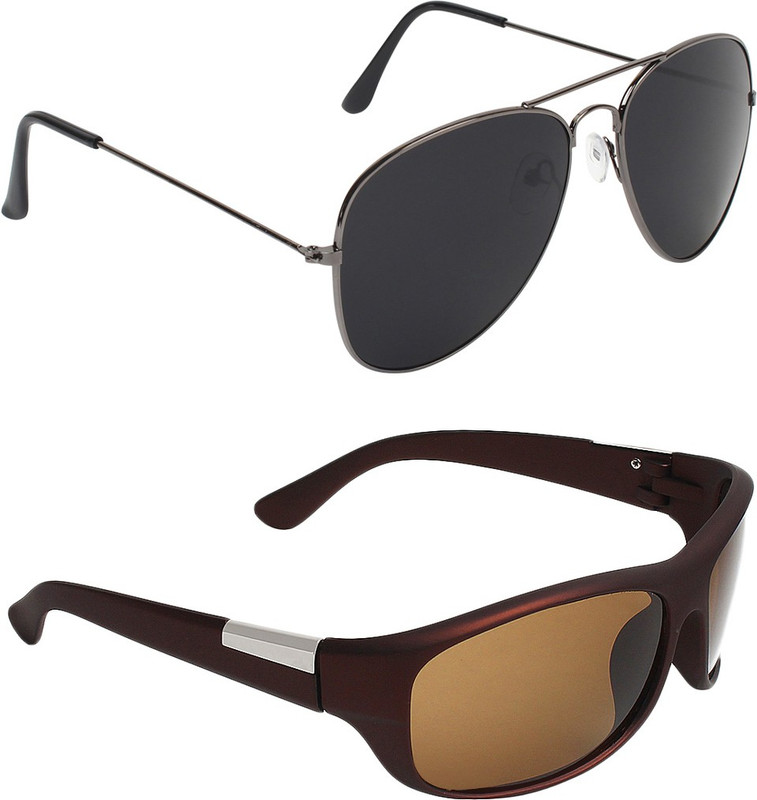 Abner Aviator, Wrap-around Sunglasses(Black, Brown) Abner Aviator, Wrap-around Sunglasses(Black, Brown)