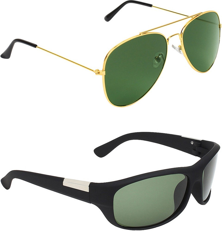 Abner Aviator, Wrap-around Sunglasses(Green, Green) Abner Aviator, Wrap-around Sunglasses(Green, Green)