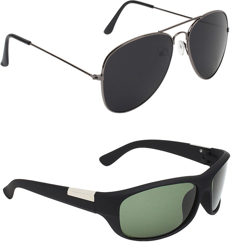 Abner Aviator, Wrap-around Sunglasses(Black, Green) Abner Aviator, Wrap-around Sunglasses(Black, Green)