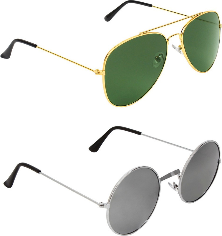 Abner Aviator, Round Sunglasses(Green, Silver) Abner Aviator, Round Sunglasses(Green, Silver)