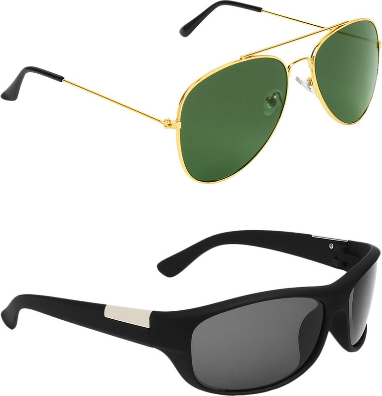 Abner Aviator, Wrap-around Sunglasses(Green, Black) Abner Aviator, Wrap-around Sunglasses(Green, Black)