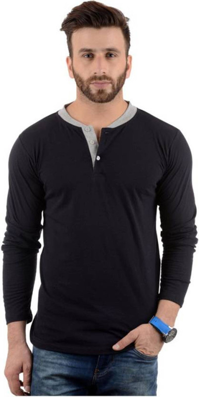 maker since Solid Men Henley Black T-Shirt