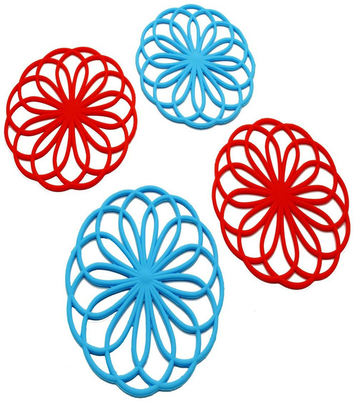 snyter Round Pack of 4 Table Placemat(Red, Blue, Silicone)
