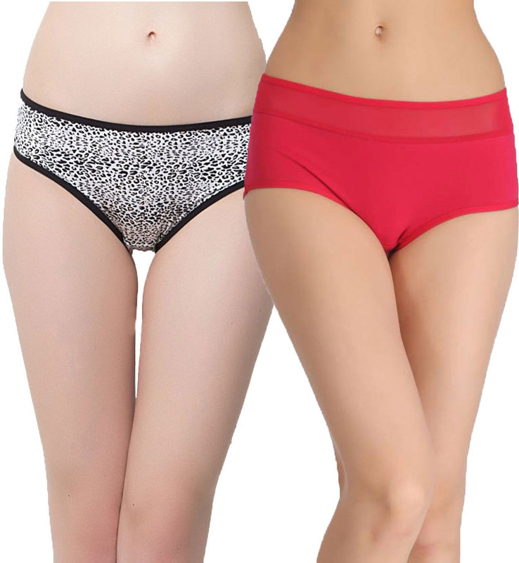 Embibo Women Bikini Red, Black Panty(Pack of 2)