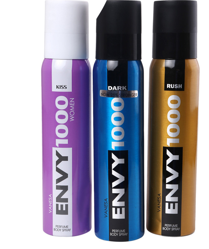 Envy 1000 kiss,dark,rush Perfume Body Spray  -  For Men(390 ml, Pack of 3)