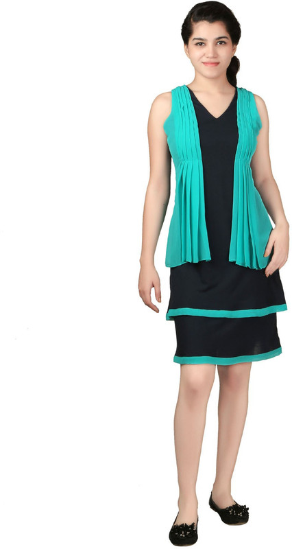 VR Designers Women Layered Green, Blue Dress