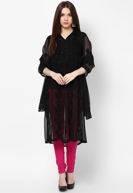 Ahaana Fashion Casual Embroidered Women Kurti(Black)