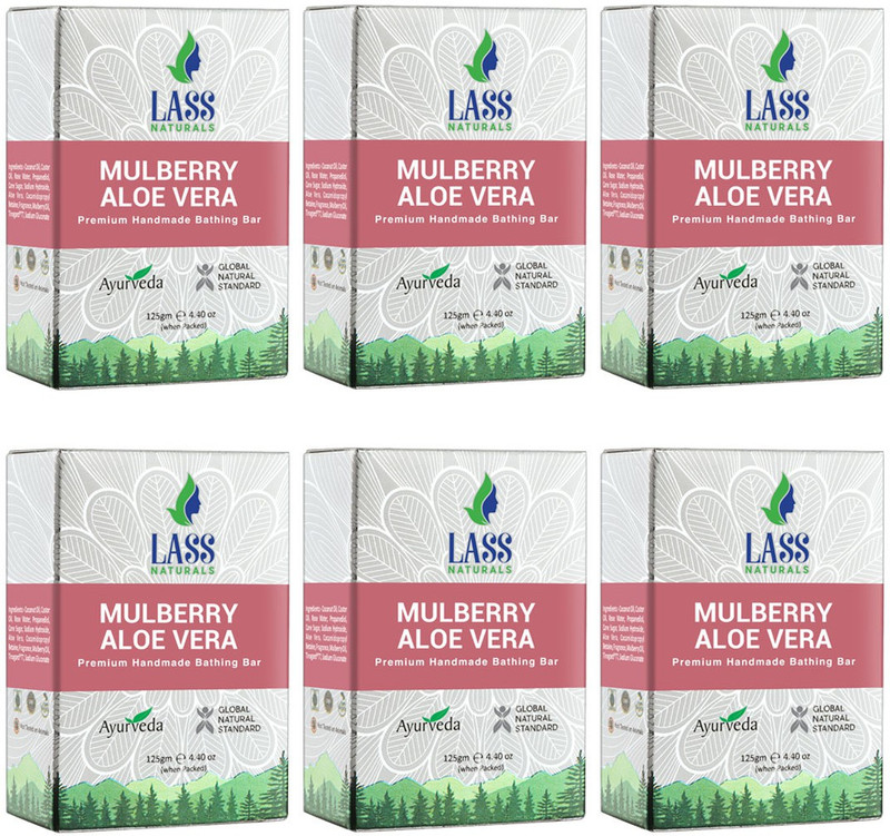 Lass Naturals Mulberry Aloe Vera Soap - 125 gm - Handmade Premium Bathing Bar - Pack of 6(6 x 125 g)