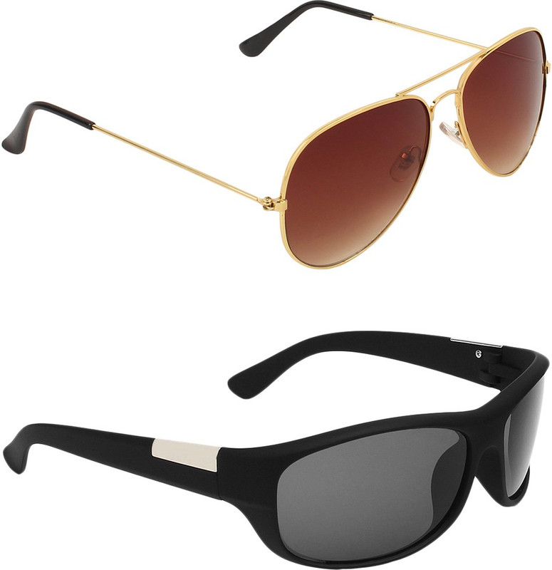 Abner Aviator, Wrap-around Sunglasses(Brown, Black) Abner Aviator, Wrap-around Sunglasses(Brown, Black)