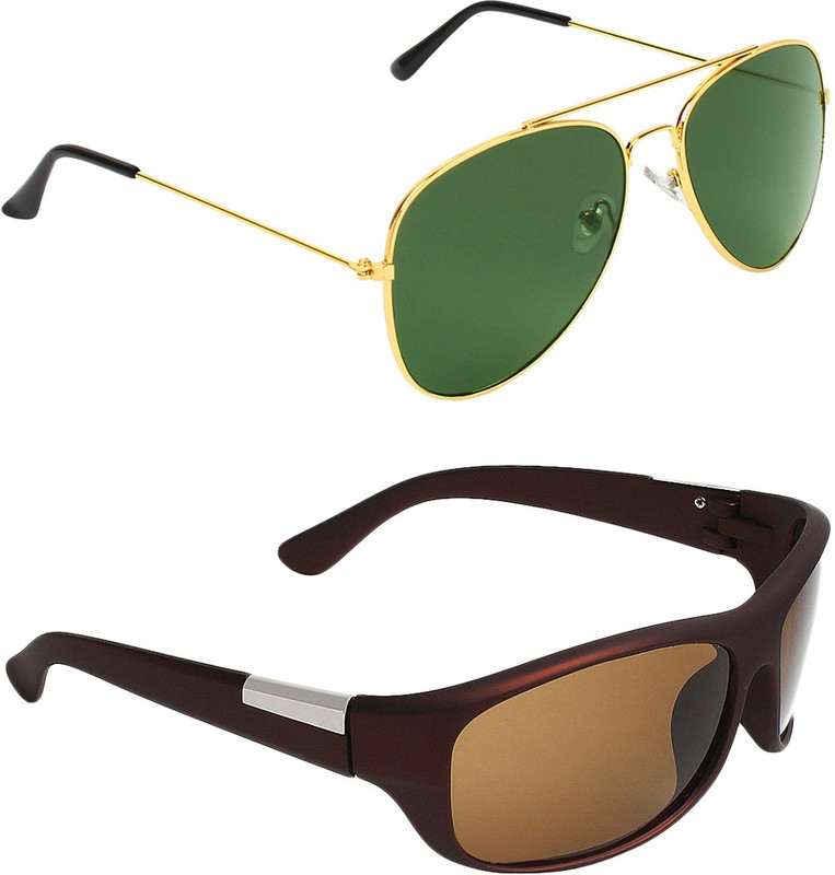Abner Aviator, Wrap-around Sunglasses(Green, Brown) Abner Aviator, Wrap-around Sunglasses(Green, Brown)