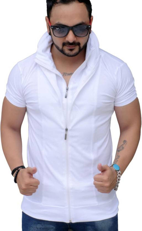 maker since Solid Men Turtle Neck White T-Shirt